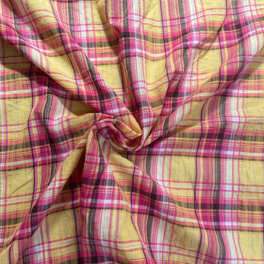 Yellow, Pink & Black Check Cotton Deadstock Fabric