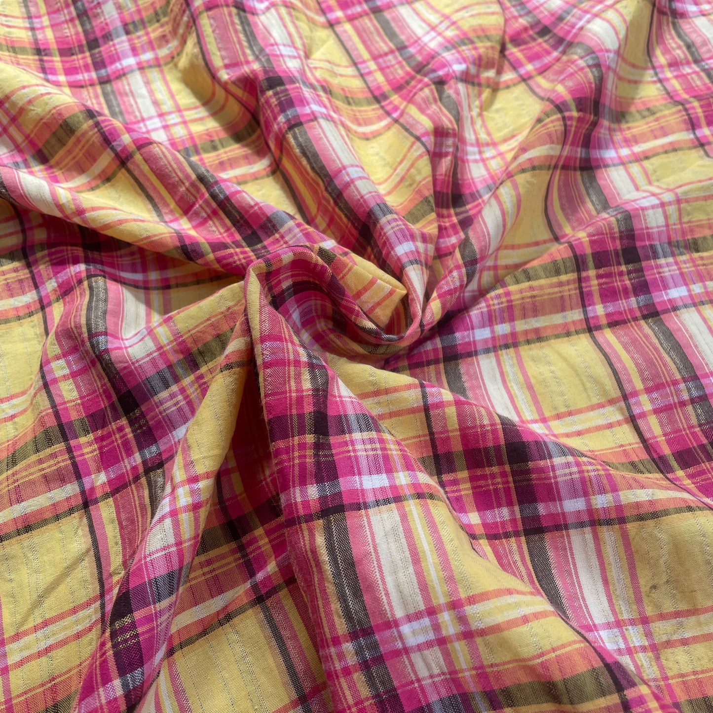 Yellow, Pink & Black Check Cotton Deadstock Fabric