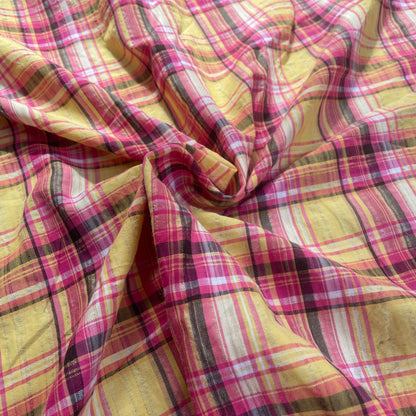Yellow, Pink & Black Check Cotton Deadstock Fabric