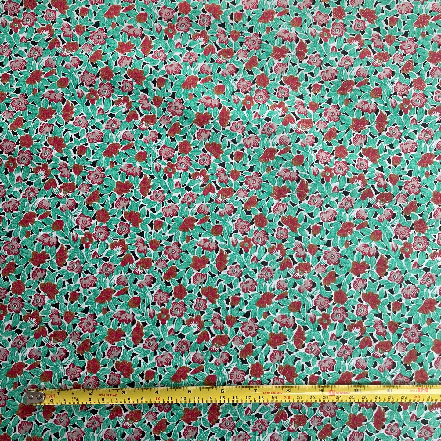 Green & Red Floral Block Printed Egyptian Cotton Deadstock Fabric