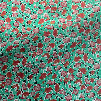 Green & Red Floral Block Printed Egyptian Cotton Deadstock Fabric