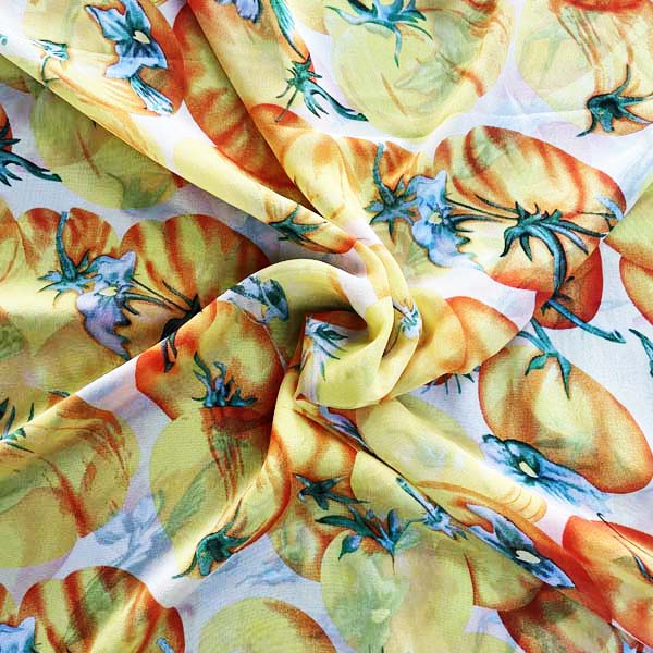 Tomato Print Chiffon Deadstock Fabric