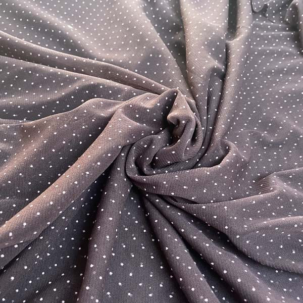 Pink Polka Dot Brown Stretch Mesh Deadstock Fabric