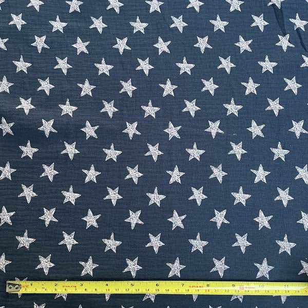 Navy & Pink Star Double Gauze Deadstock Fabric