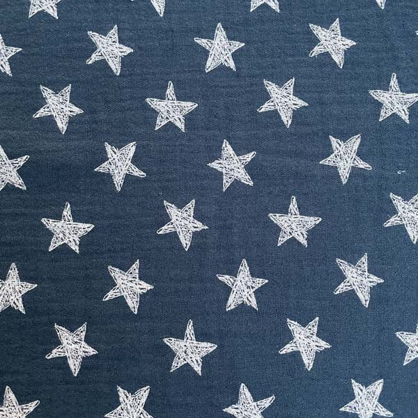 Navy & Pink Star Double Gauze Deadstock Fabric