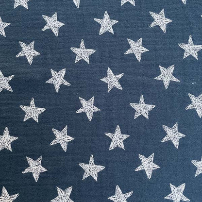 Navy & Pink Star Double Gauze Deadstock Fabric