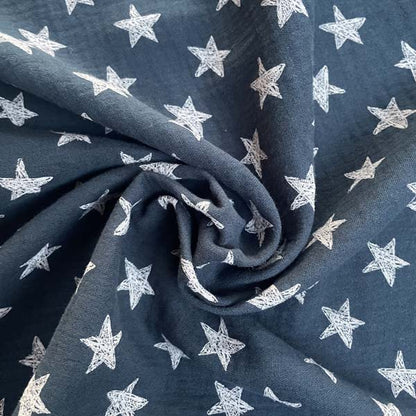 Navy & Pink Star Double Gauze Deadstock Fabric