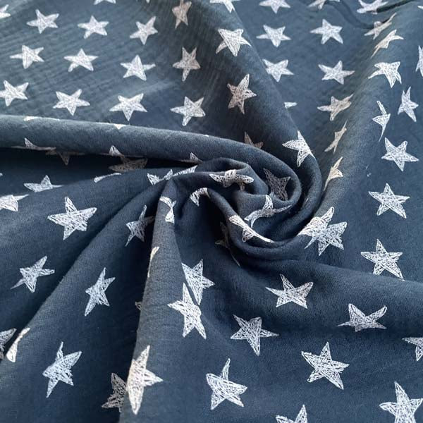Navy & Pink Star Double Gauze Deadstock Fabric