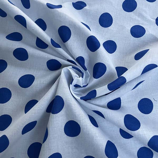 White & Blue Polka Dot Cotton Deadstock Fabric