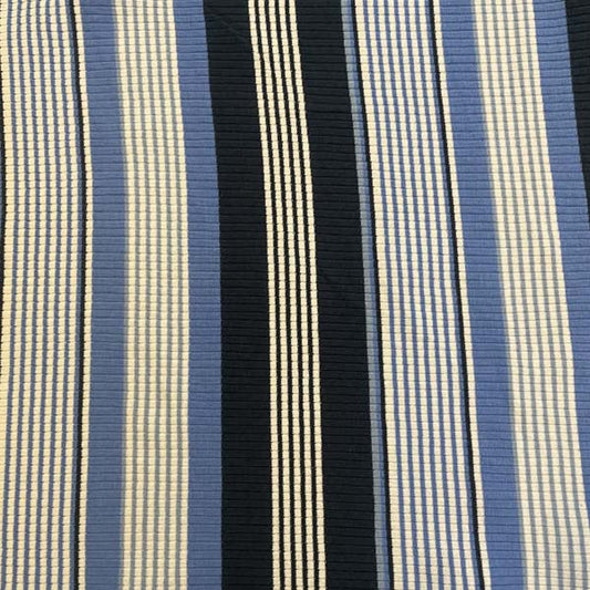 Navy Blue & White Striped Ribbed Jersey Deadstock Fabric