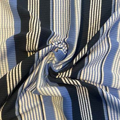 Navy Blue & White Striped Ribbed Jersey Deadstock Fabric