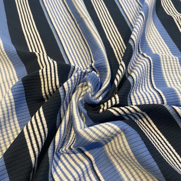 Navy Blue & White Striped Ribbed Jersey Deadstock Fabric
