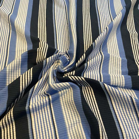 Navy Blue & White Striped Ribbed Jersey Deadstock Fabric