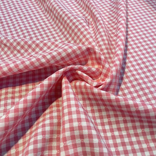 Pink & White Gingham Polycotton Deadstock Fabric