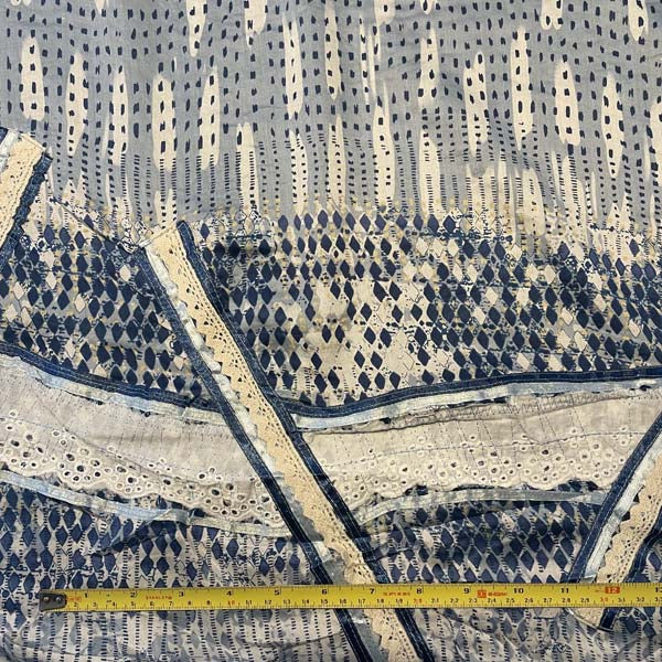 Blue & White Abstract Lace Detail Cotton Deadstock Fabric