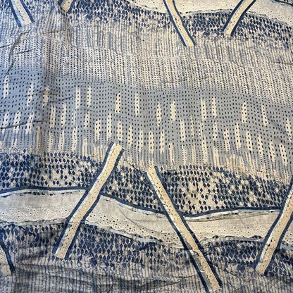 Blue & White Abstract Lace Detail Cotton Deadstock Fabric