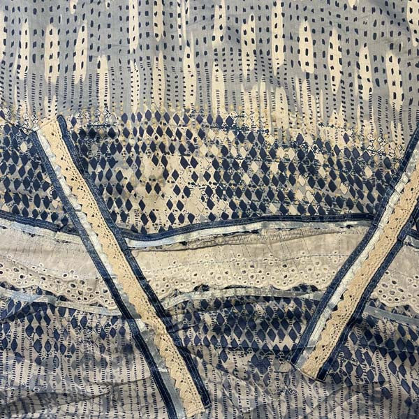 Blue & White Abstract Lace Detail Cotton Deadstock Fabric
