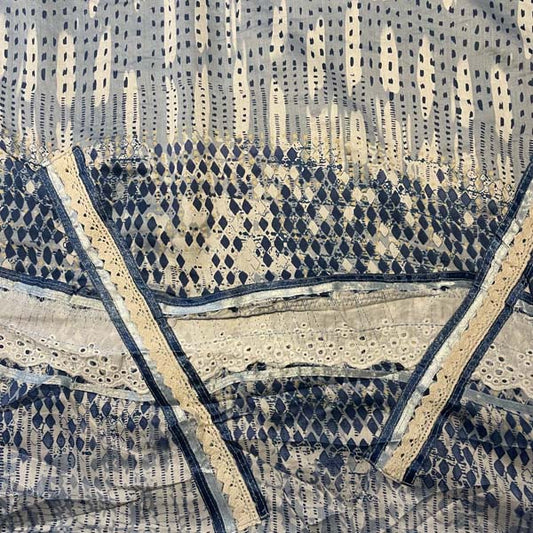 Blue & White Abstract Lace Detail Cotton Deadstock Fabric