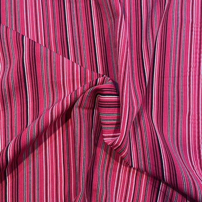 Red Pink Black Stripe Chiffon Deadstock Fabric