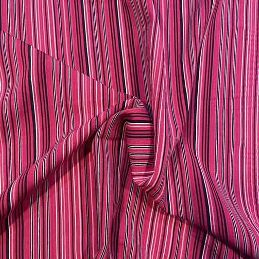 Red Pink Black Stripe Chiffon Deadstock Fabric