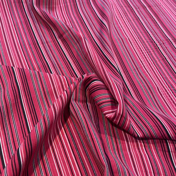 Red Pink Black Stripe Chiffon Deadstock Fabric