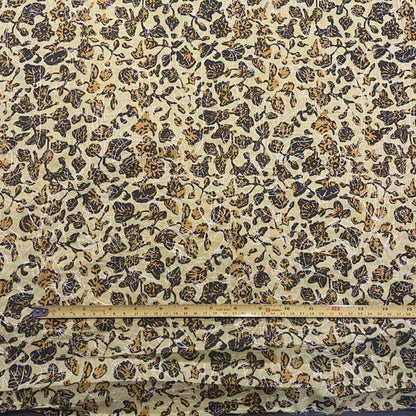 Yellow Orange Black Embroidered Floral Cotton Deadstock Fabric