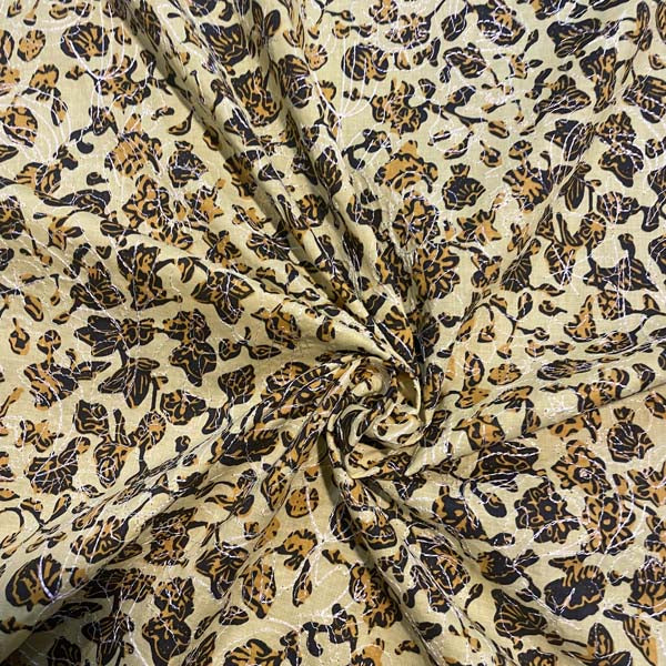 Yellow Orange Black Embroidered Floral Cotton Deadstock Fabric