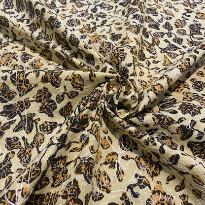 Yellow Orange Black Embroidered Floral Cotton Deadstock Fabric