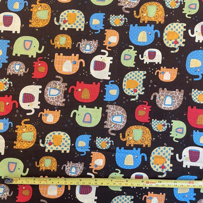 Elephant Print Brown Cotton Deadstock Fabric
