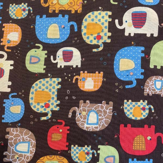 Elephant Print Brown Cotton Deadstock Fabric
