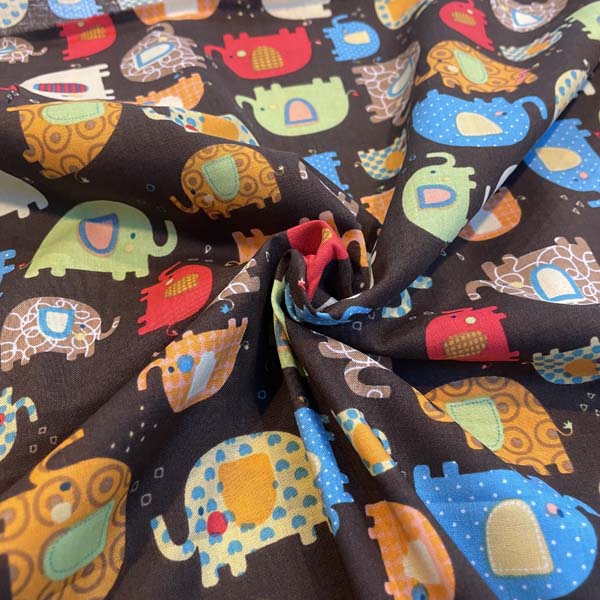 Elephant Print Brown Cotton Deadstock Fabric