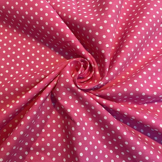 Pink & White Polka Dot Needlecord Deadstock Fabric
