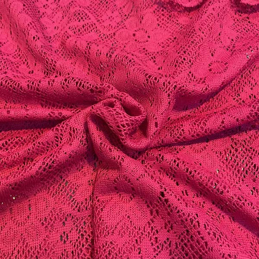 Red Floral Lace Deadstock Fabric
