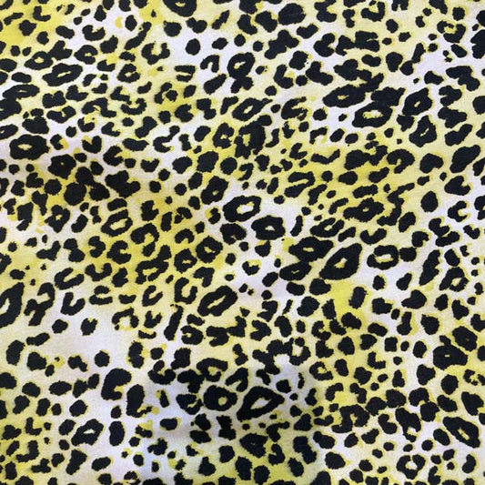 Yellow Black Leopard Print Stretch Cotton Deadstock Fabric