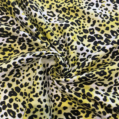 Yellow Black Leopard Print Stretch Cotton Deadstock Fabric