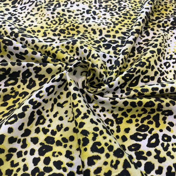 Yellow Black Leopard Print Stretch Cotton Deadstock Fabric