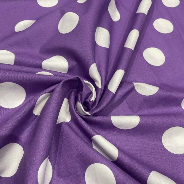 Purple & White Large Polka Dot Cotton Deadstock Fabric