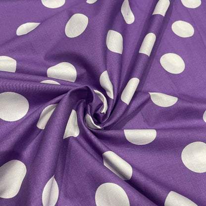 Purple & White Large Polka Dot Cotton Deadstock Fabric