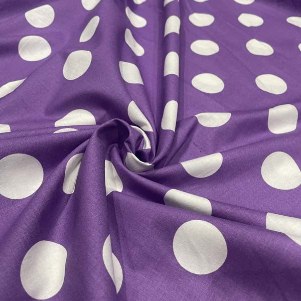 Purple & White Large Polka Dot Cotton Deadstock Fabric