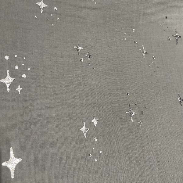Grey Silver Star Double Gauze Deadstock Fabric