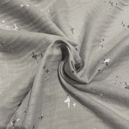 Grey Silver Star Double Gauze Deadstock Fabric