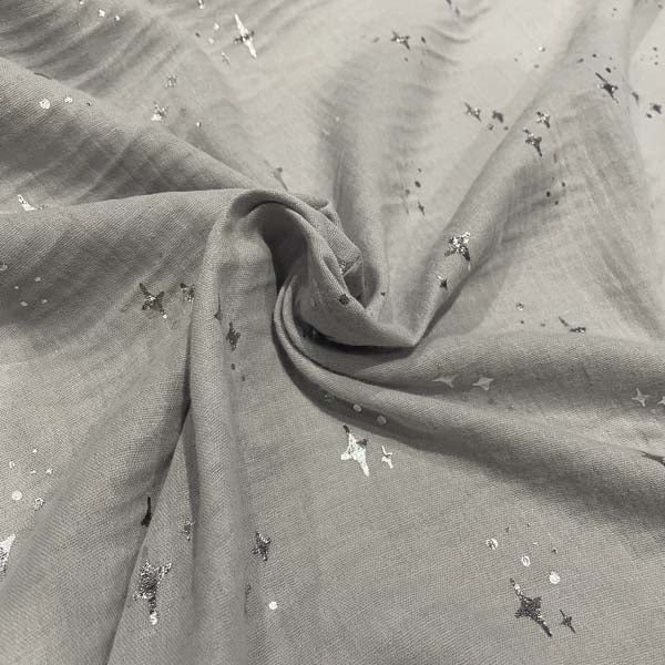 Grey Silver Star Double Gauze Deadstock Fabric