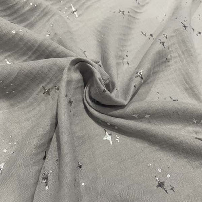 Grey Silver Star Double Gauze Deadstock Fabric