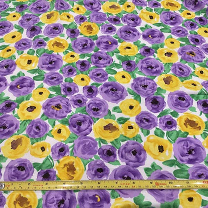 Yellow & Purple Floral Polycotton Deadstock Fabric
