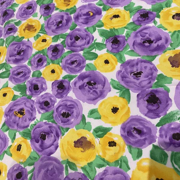 Yellow & Purple Floral Polycotton Deadstock Fabric