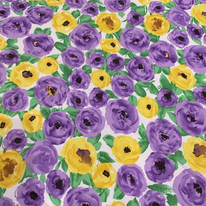 Yellow & Purple Floral Polycotton Deadstock Fabric