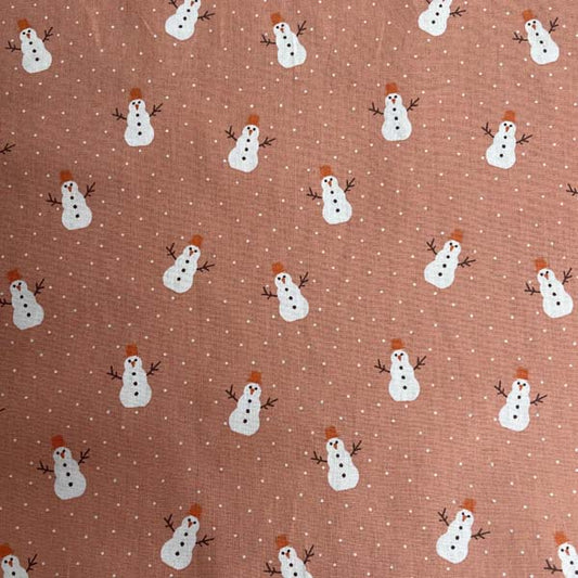 Snowman Christmas Print Cotton Deadstock Fabric