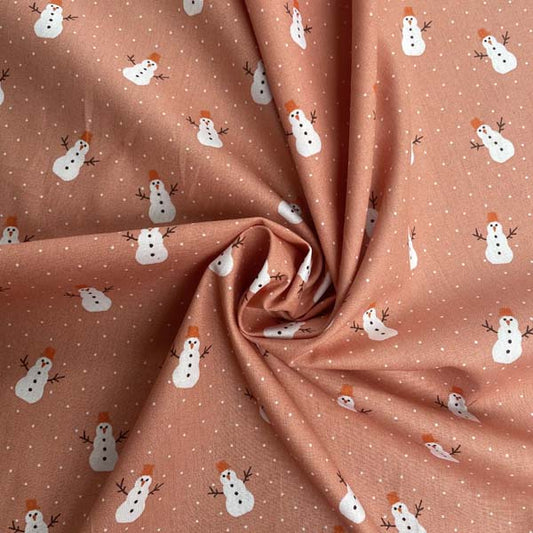 Snowman Christmas Print Cotton Deadstock Fabric