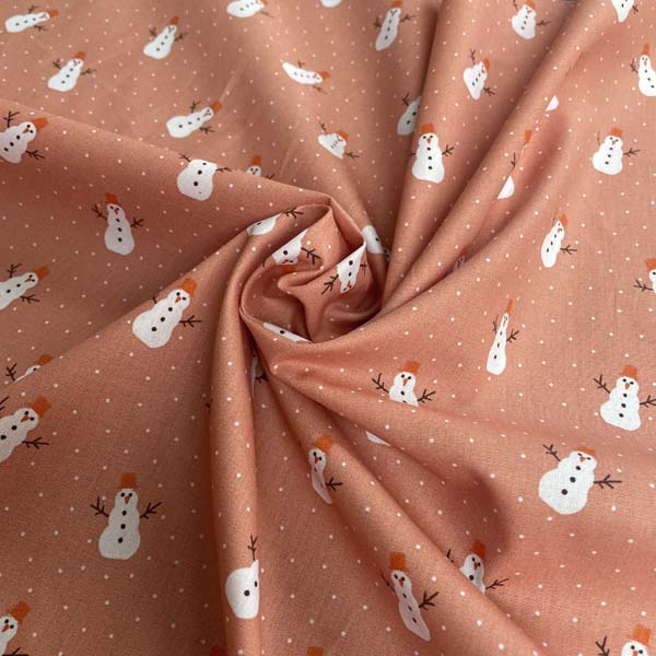 Snowman Christmas Print Cotton Deadstock Fabric