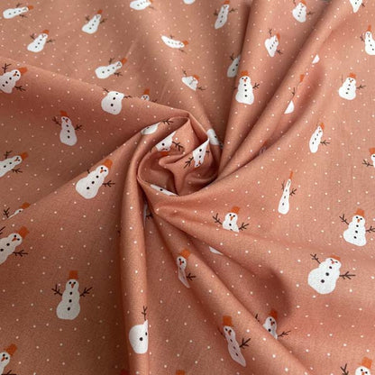 Snowman Christmas Print Cotton Deadstock Fabric